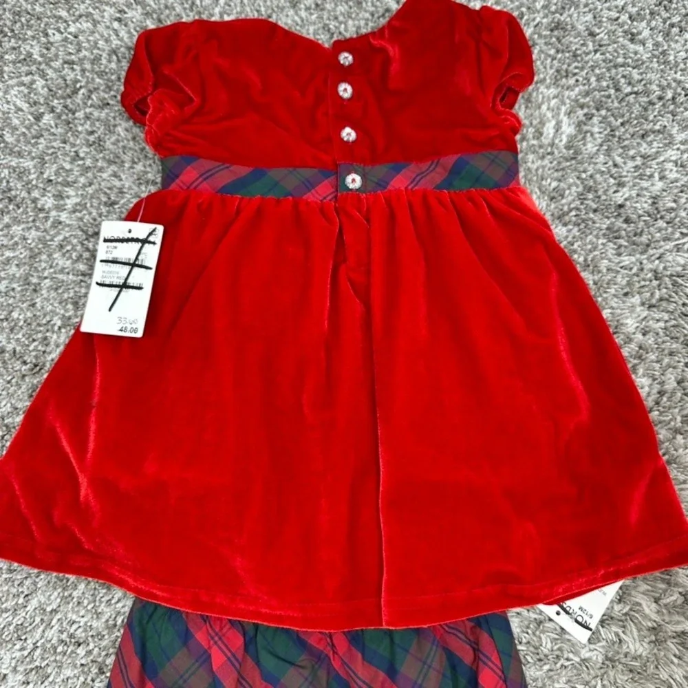 Sammy + Nat Baby Girls Red Velvet Christmas Dress‎ Outfit 6/12M Plaid Bow NWT - Picture 9 of 10